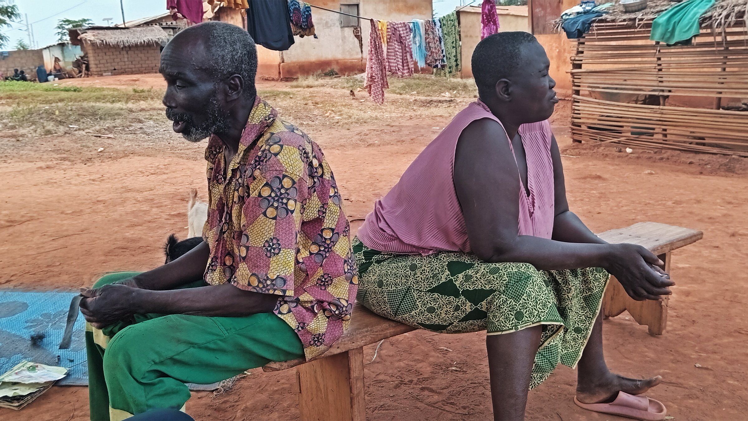 Christine Maïsali, a victim of a work accident on SOSUCAM's plantations, with her husband, Farwe Kossombele. 