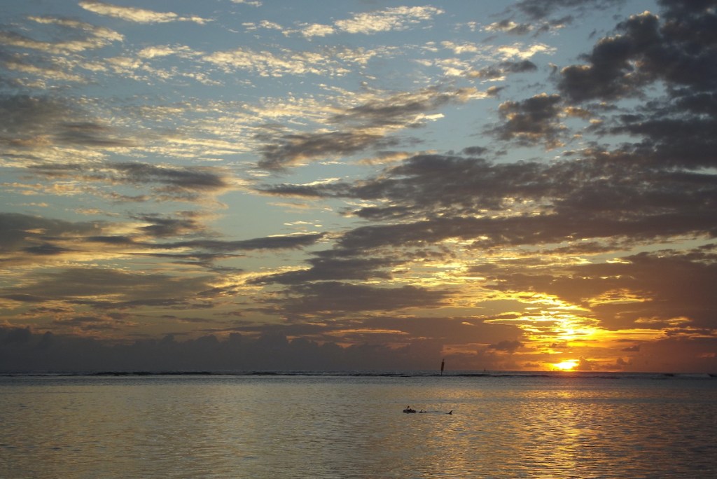 Sunset at the beach on Reunion Island.