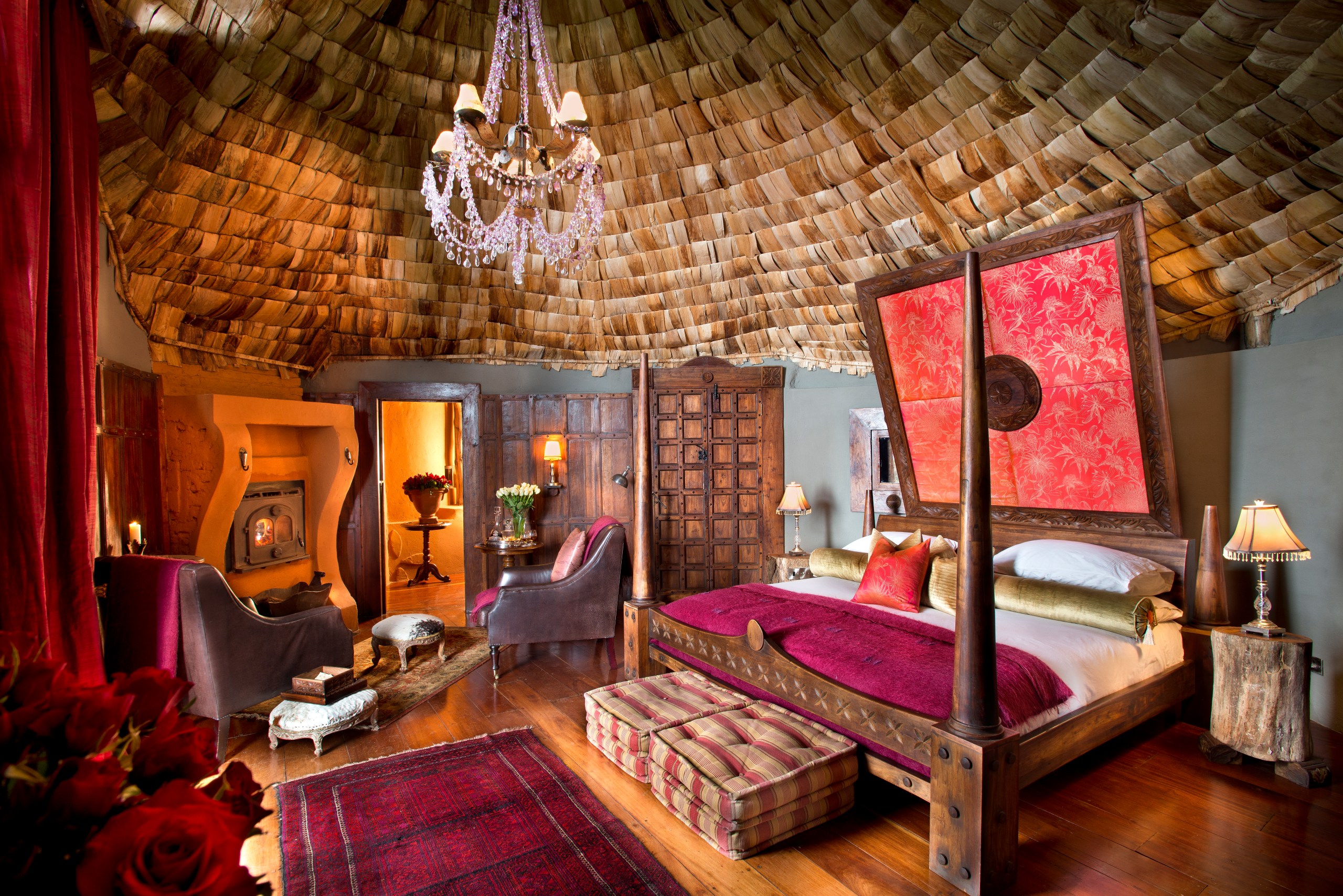 Banana-leaf ceilings at Ngorongoro Crater Lodge