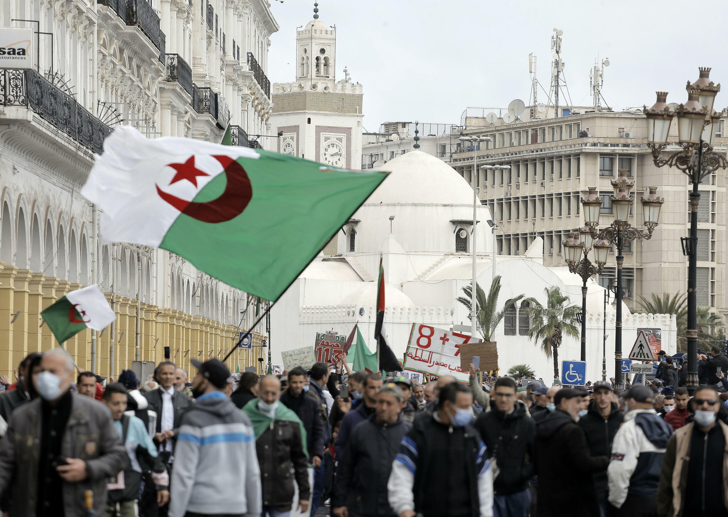 Algerians demonstrating in the street of Algiers on 16 April 2021