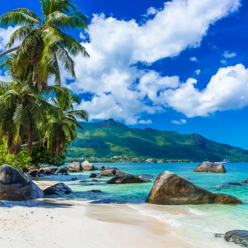 Baie Beau Vallon Beach On Mahe Island In Seychelles