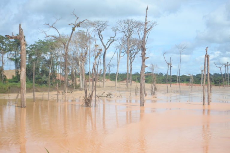 The Mbil River drying up due to a Chinese company’s mining operations located upstream. Image © Yannick Kenné.