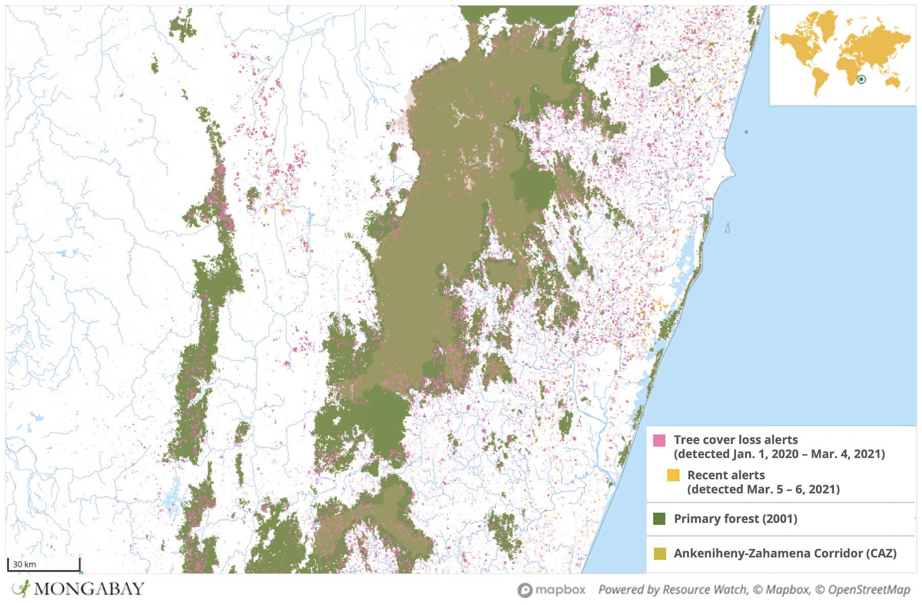 Satellite data from the University of Maryland show CAZ experienced a surge in deforestation in 2020.