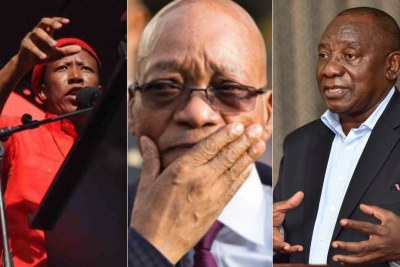 Left: Economic Freedom Fighters leader Julius Malema. Centre: Former president Jacob Zuma. Right: President Cyril Ramaphosa.