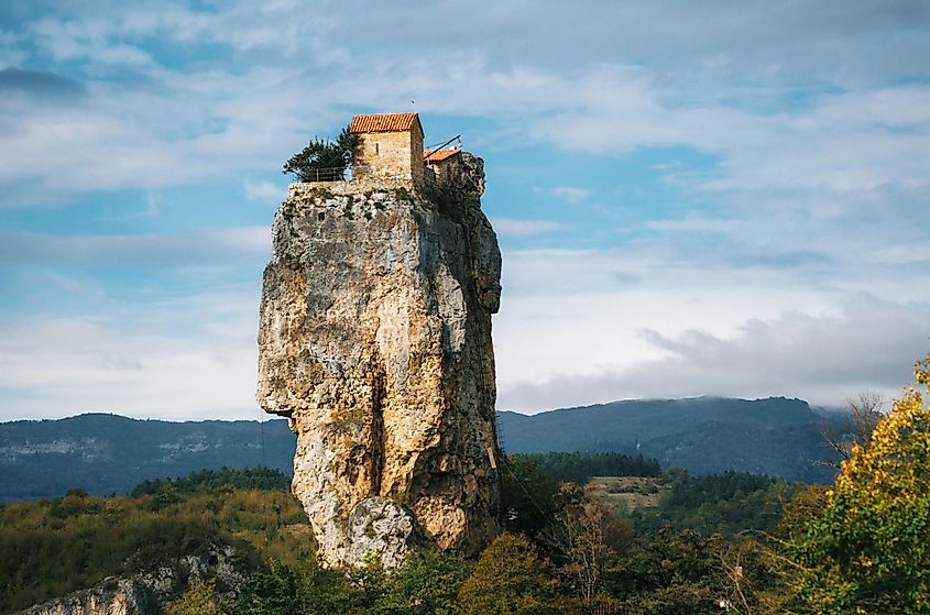 The orthodox church of Katskhi pillar. Imereti, Georgia. Image used under license from Shutterstock.com.