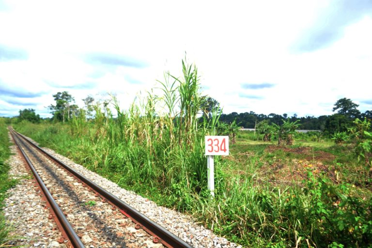 The railway line at Pkassala borders the project area. Image by Yannick Kenné.