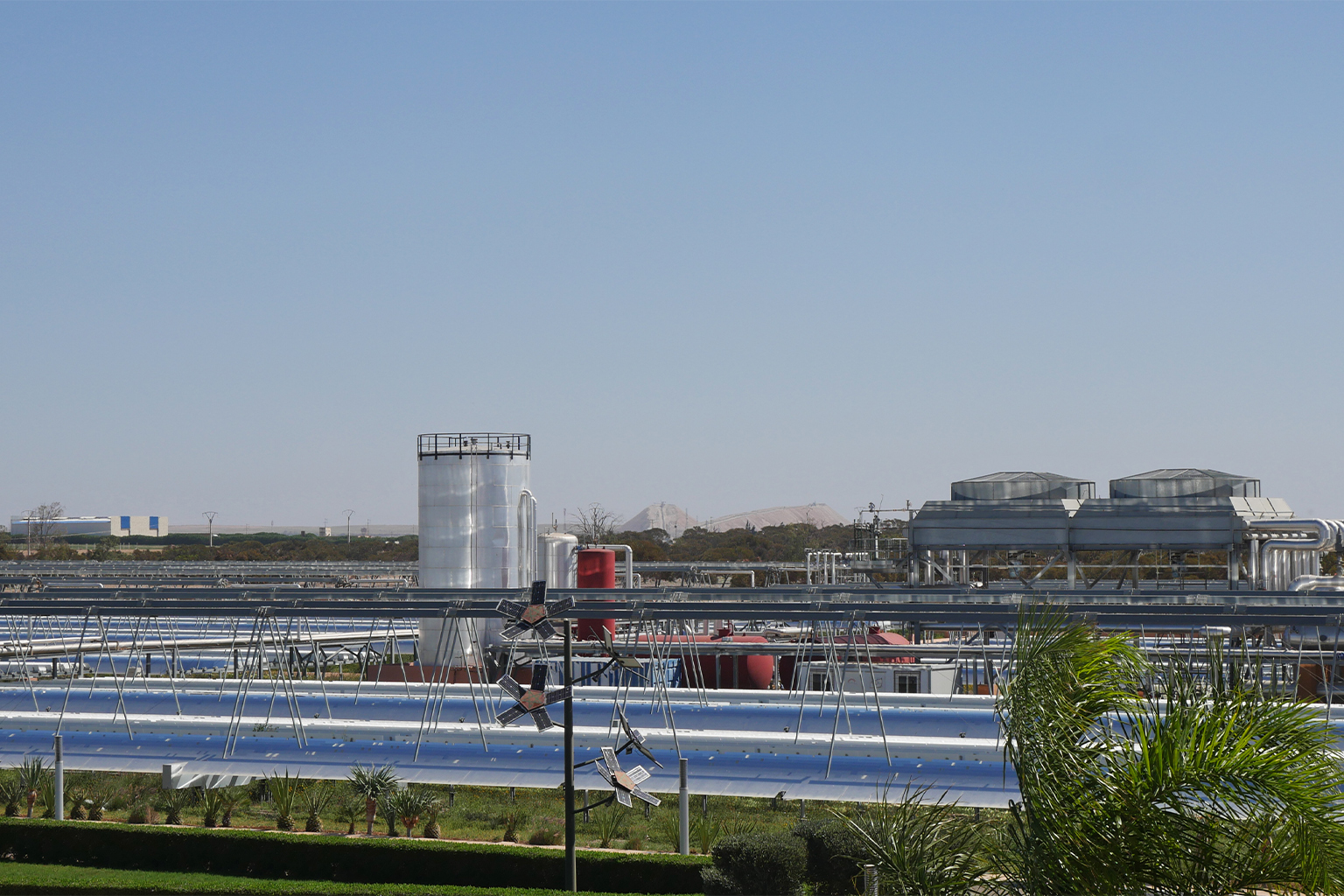 A phosphate mine in the distance