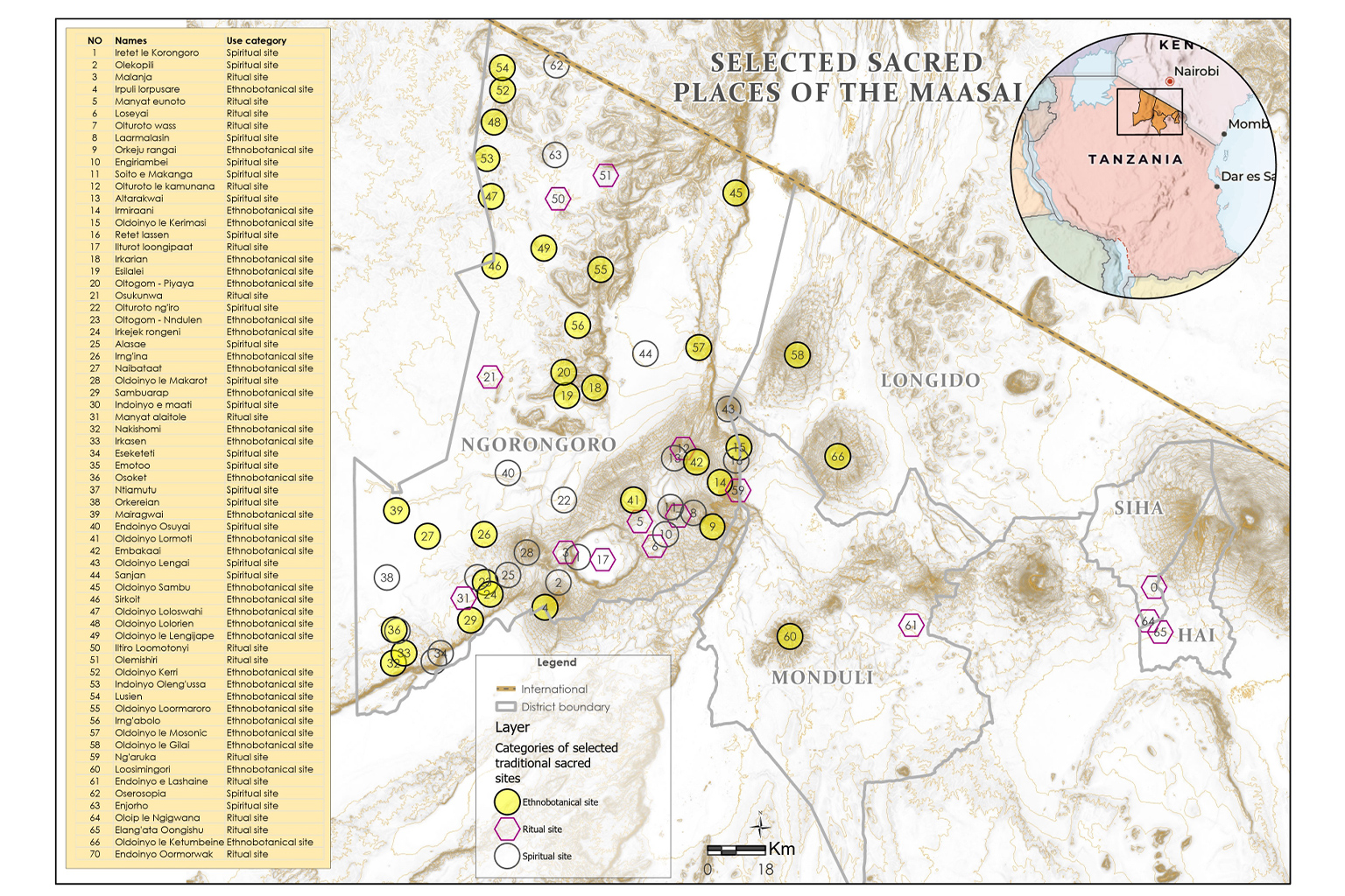 Map of Maasai sacred sites.