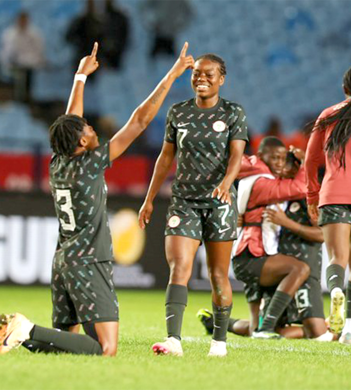 The Super Falcons forced a draw in South Africa to win the qualifier 1-nil on aggregate after their opening leg win. Photo: CAF Women’s Football on X
