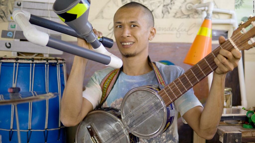 This musician in Mauritius is finding a novel use for trash