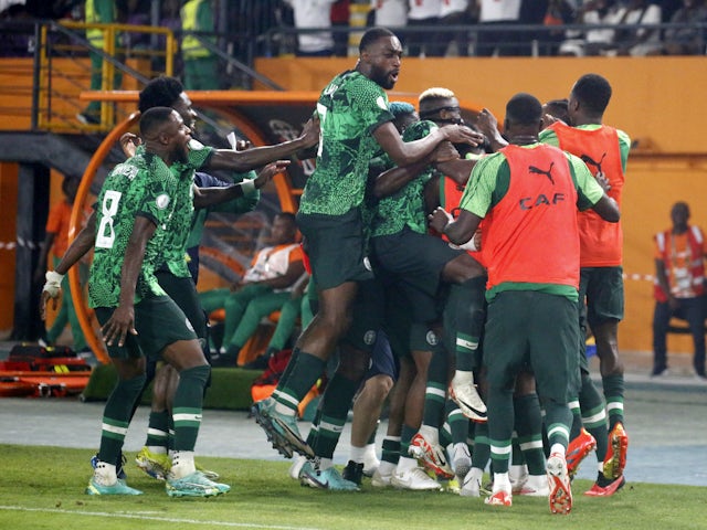 Nigeria's Ademola Lookman celebrates scoring their second goal with teammates on January 27, 2024