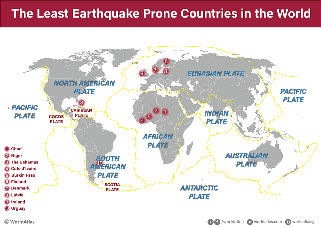 What Countries Have The Least Risk Of Earthquakes?