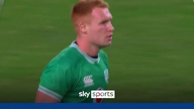 Ireland's Ciaran Frawley scores a brilliant drop goal to narrow the deficit and put the pressure back on South Africa