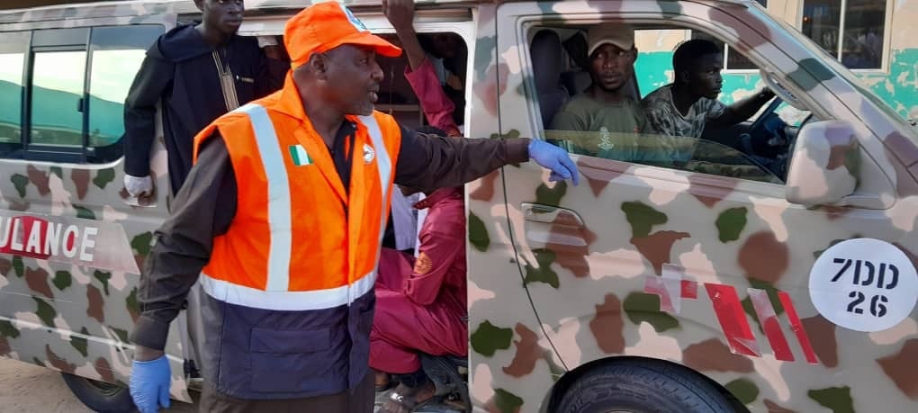 Director General of Borno State Emergency Management Agency (SEMA) Barkindo Muhammad Saidu visits bomb blast site