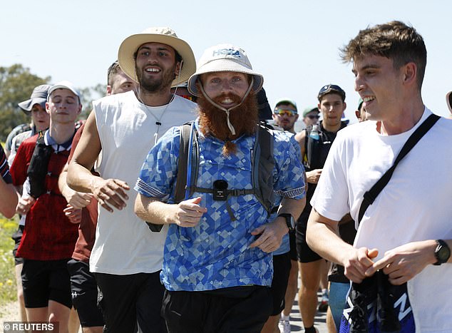 Russ Cook has been met by supporters as he nears the finish line in Tunisia