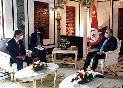 Foreign Minister Motegi pays a courtesy call to Tunisian Head of Government Mechichi (December 9, Tunis)