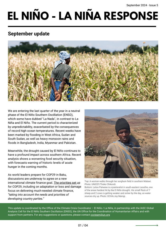 El Niño - La Niña Response Monthly Update, September 2024 - Issue 5 - World