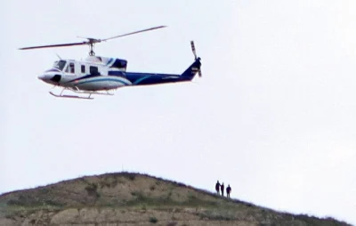 The helicopter carrying Iran's President Ebrahim Raisi takes off, hours before crashing in mountainous terrain near the Azerbaijan border on May 19, 2024.