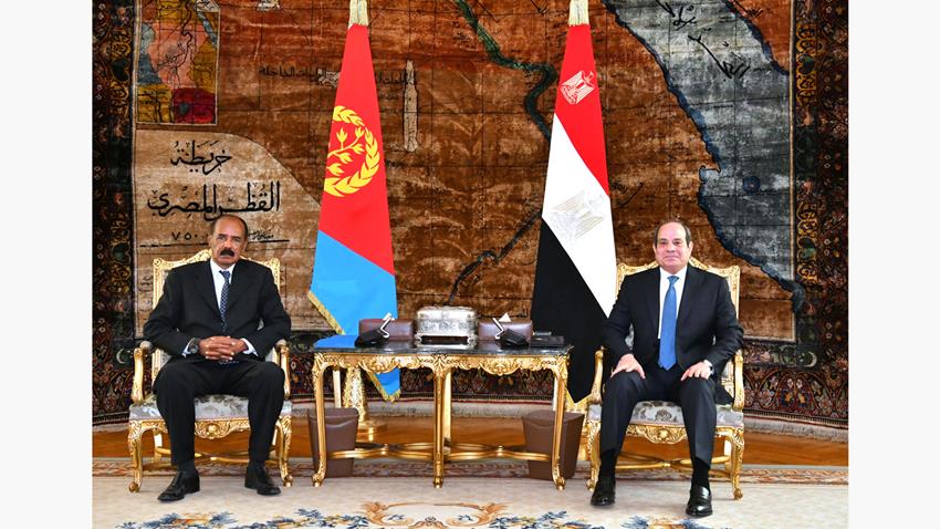 President Abdel Fattah El Sisi receives his Eritrean counterpart, President Isaias Afwerki in Cairo in Feb. 2024 - Presidency